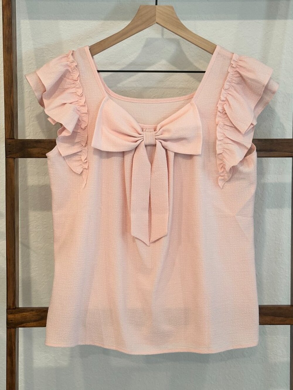 Pink Ruffle Sleeve Bow Back Blouse Small Feminine Coquette Top NWOT - Picture 9 of 11